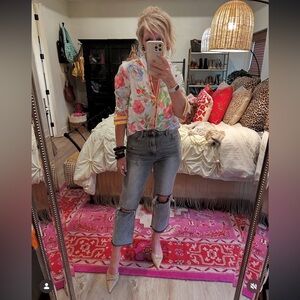 Aratta Floral Button-Up Shirt with Colorful Stripes